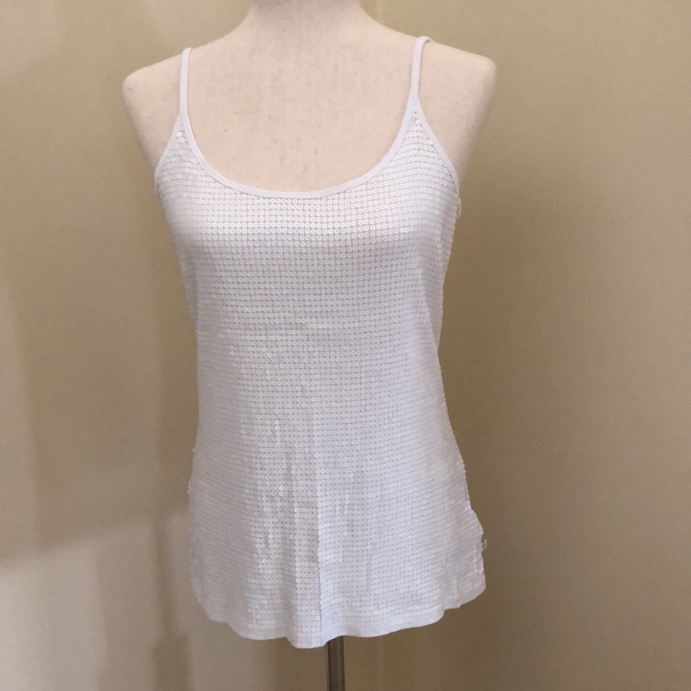 Michael Kors. White Sequenced Spaghetti Strap Tank. Medium.